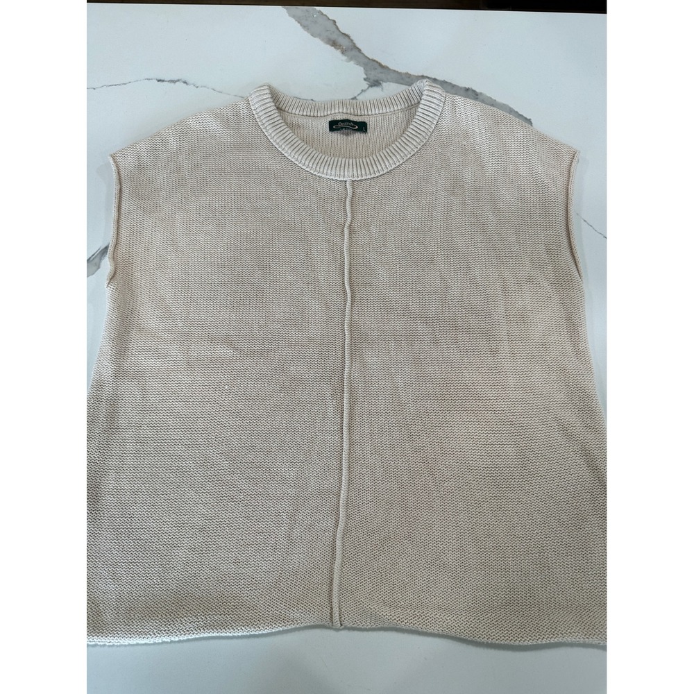 Ofeefan Womens Beige Knit Sweater Vest Crew Neck Exposed Seam Cotton Blend Large